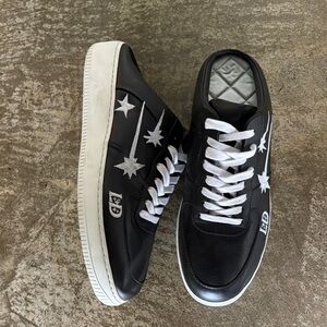 LOST DAZE Black Leather Men's backless sneakers with embroidery